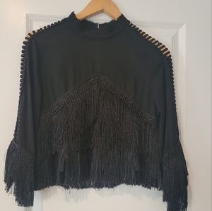 Gracia Black Date Night Top w/ Fringes